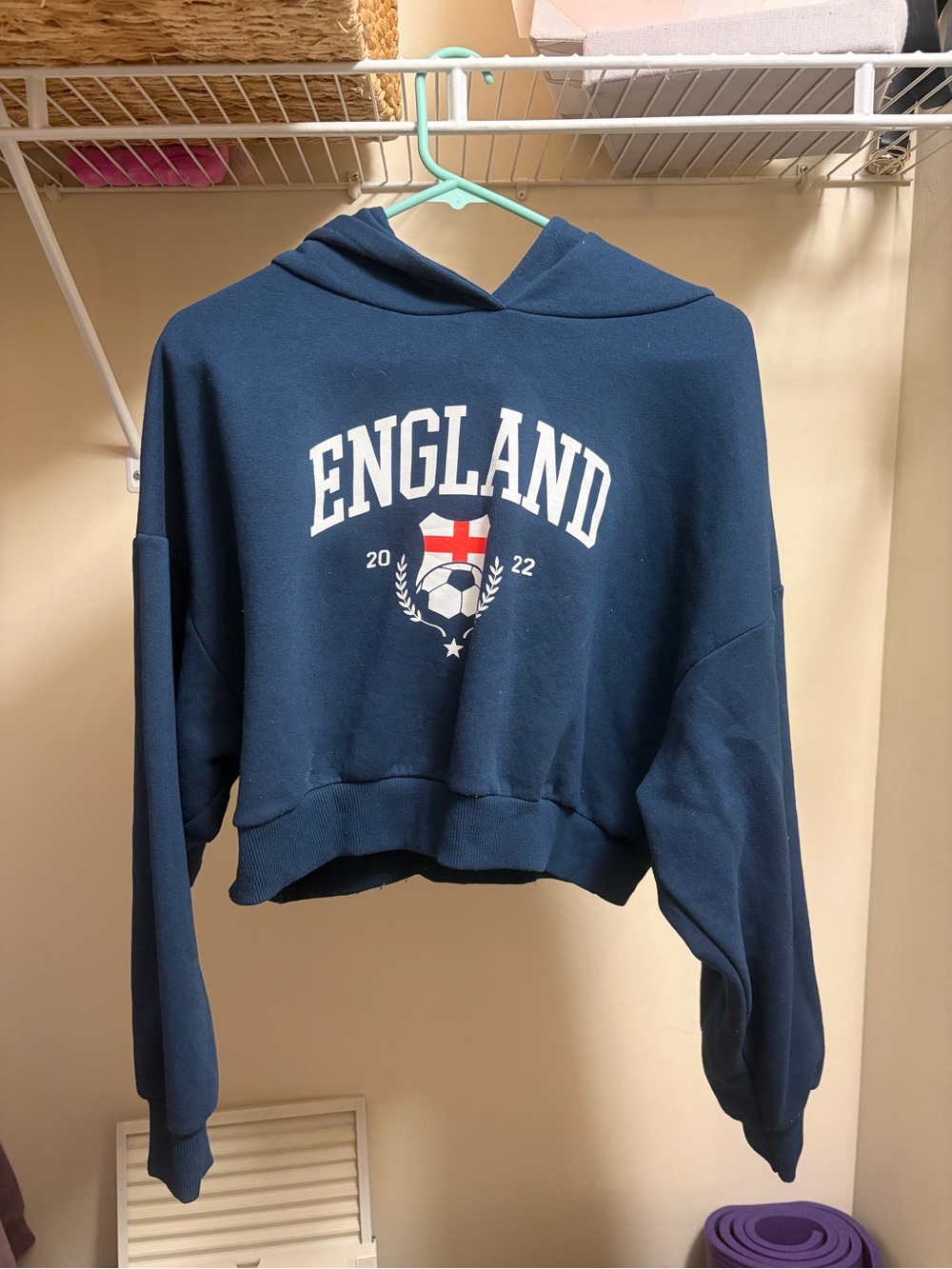 Primark Navy England Graphic Cropped Hoodie